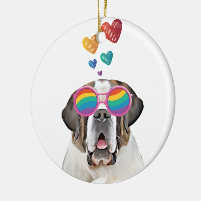 St. Bernard Hund mit HerzValentinstag Keramik Ornament (Links)