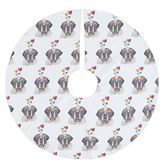 St. Bernard Hund mit HerzValentinstag Polyester Weihnachtsbaumdecke (Vorderseite)