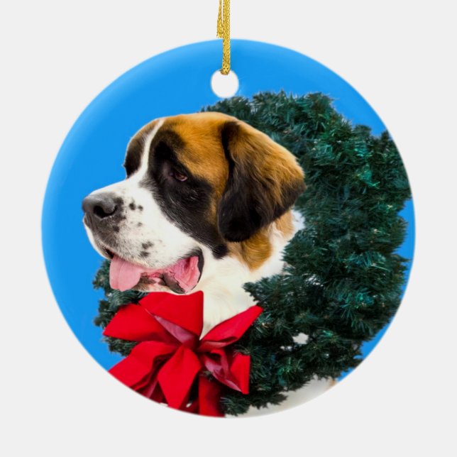 St. Bernard Hund mit Krustenverzierung Keramik Ornament (Hinten)