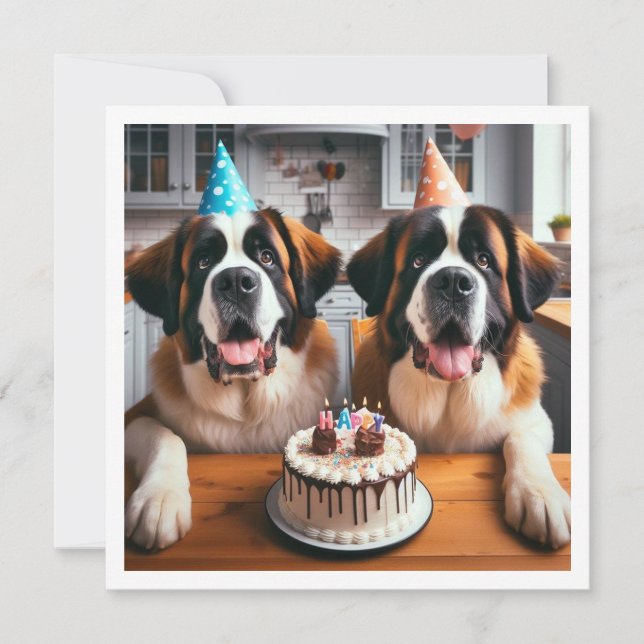 St. Bernard Hundeinladung, Hund Geburtstag Einladung (Vorderseite)