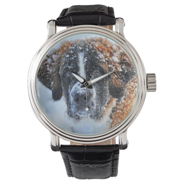 St. Bernard im Schnee Armbanduhr (Vorderseite)