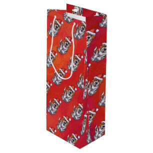 St. Bernard in Hat Pattern On Red Geschenktüte Für Weinflaschen