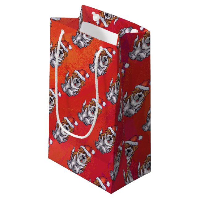 St. Bernard in Hat Pattern On Red Kleine Geschenktüte (Vorderseite Schrägansicht)
