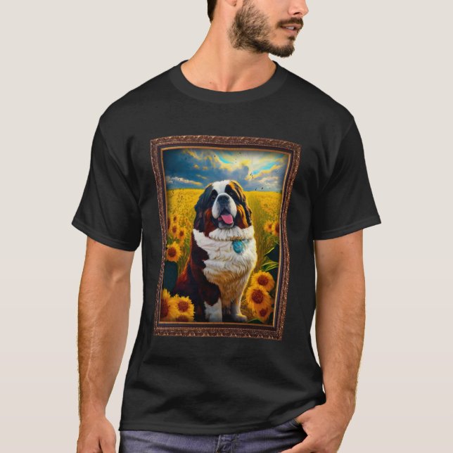 St Bernard Malerei Sonnenblumen Blume Mama T-Shirt (Vorderseite)
