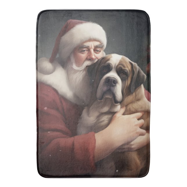 St. Bernard mit dem Weihnachtsmann Weihnachten Badematte (Vorderseite Vertikal)