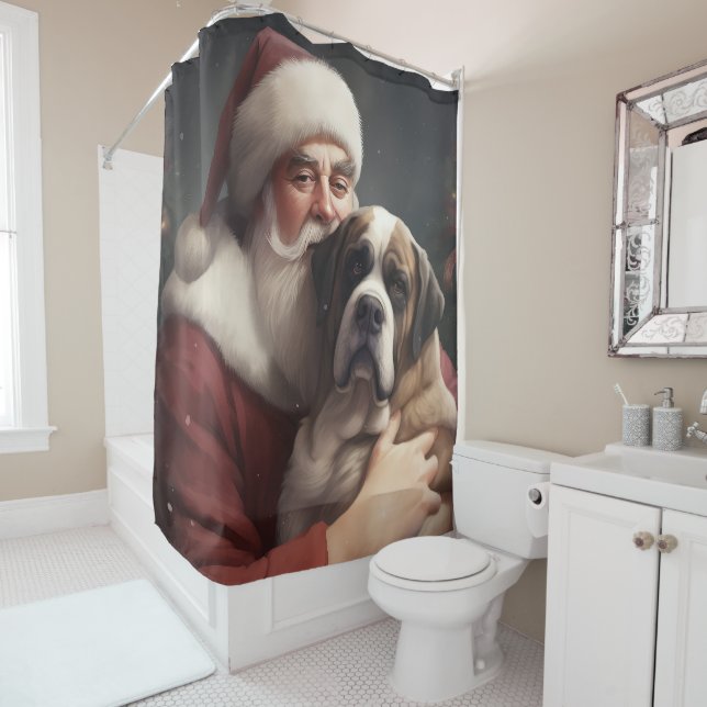 St. Bernard mit dem Weihnachtsmann Weihnachten Duschvorhang (Beispiel)