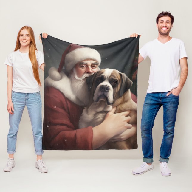 St. Bernard mit dem Weihnachtsmann Weihnachten Fleecedecke (Beispiel)