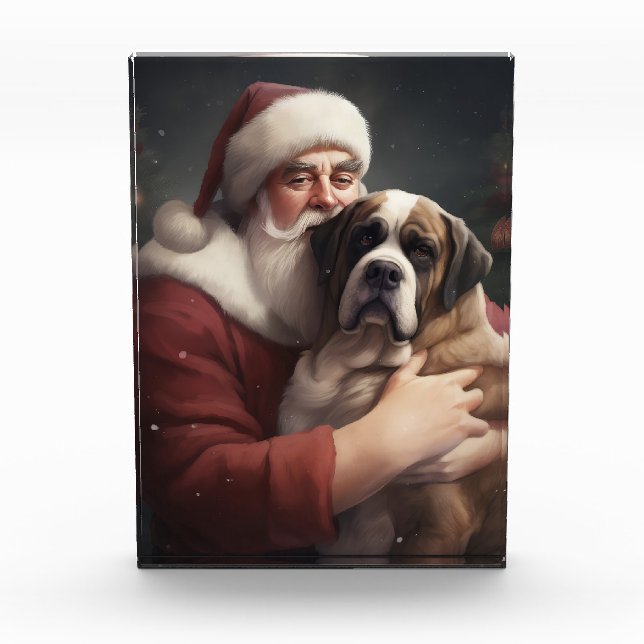 St. Bernard mit dem Weihnachtsmann Weihnachten Fotoblock (Vorderseite)