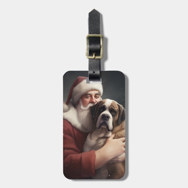 St. Bernard mit dem Weihnachtsmann Weihnachten Gepäckanhänger (Vorderseite vertikal)