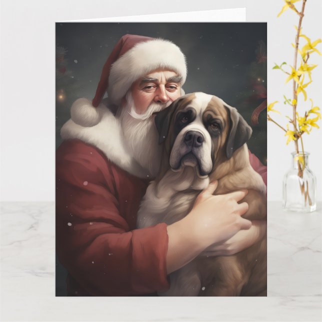St. Bernard mit dem Weihnachtsmann Weihnachten Karte (Gelbe Blume)