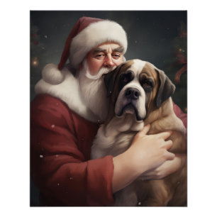 St. Bernard mit dem Weihnachtsmann Weihnachten Poster
