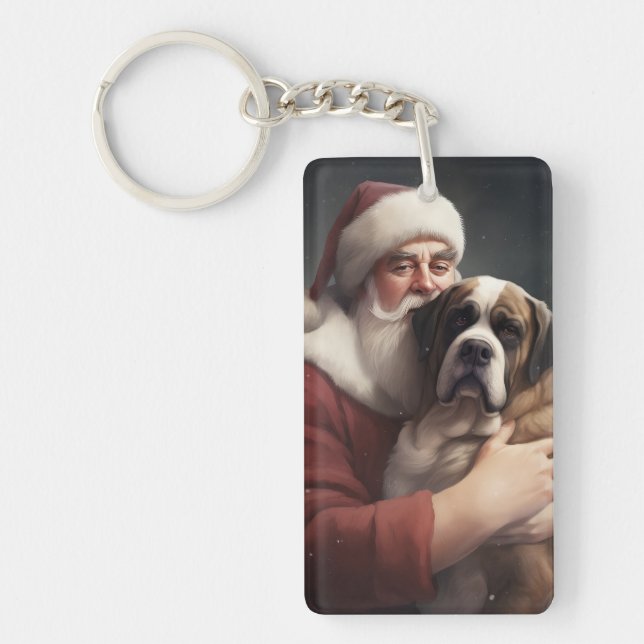 St. Bernard mit dem Weihnachtsmann Weihnachten Schlüsselanhänger (Vorderseite)