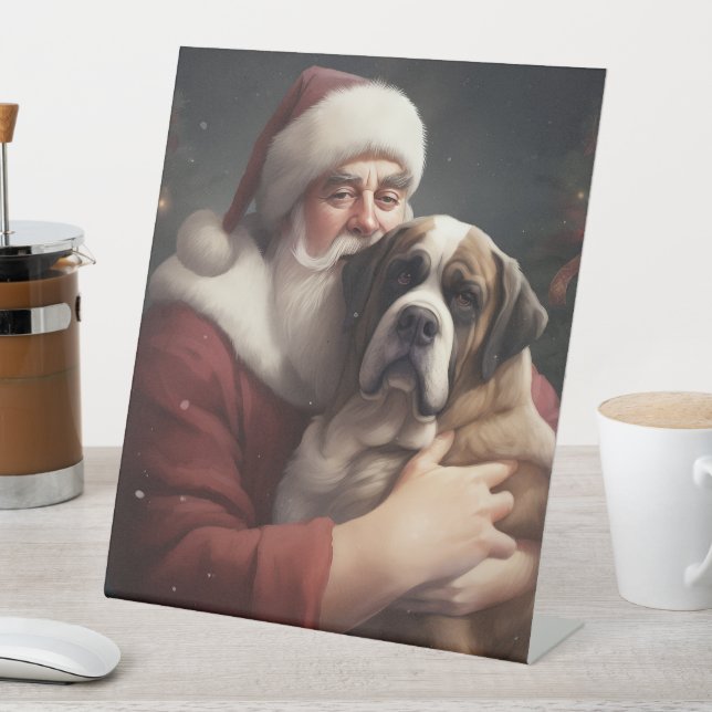 St. Bernard mit dem Weihnachtsmann Weihnachten Sockelschild (In Situ)