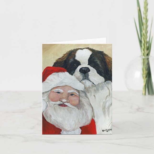 St Bernard & Santa Dog Weihnachtskarte Karte (Vorderseite)