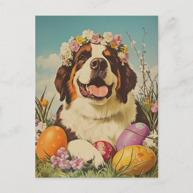 St. Bernard Vintag Oster Postkarte (Vorderseite)