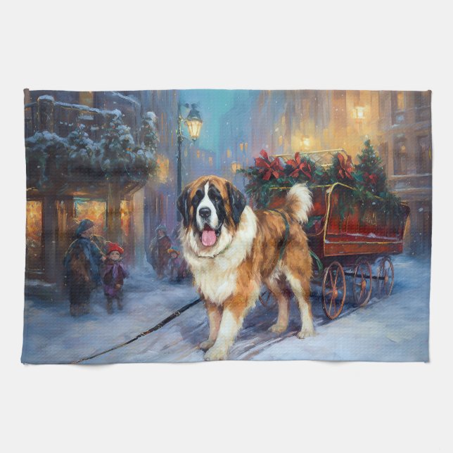 St. Bernard Weihnachtsfeiertag Geschirrtuch (Horizontal)