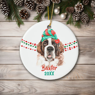 St Bernard Weihnachtsmannmütze Holiday String Bead Keramik Ornament