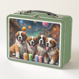 St. Bernard Welpen und Milchshakes Metall Brotdose