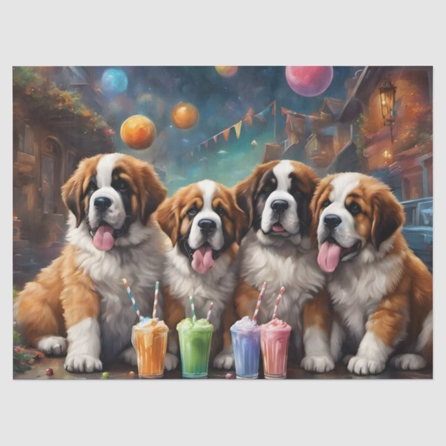 St. Bernard Welpen und Milchshakes Seidenpapier (Vorderseite)