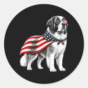 St. Bernhard 4. Juli Amerikanische Flagge Hund Runder Aufkleber