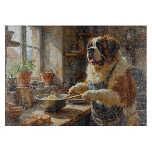 St. Bernhard beim Kochen in der Küche Schneidebrett (Vorderseite)