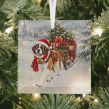 St. Bernhard Glas Weihnachtsschmuck Schlitten mit