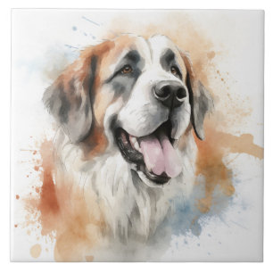 St. Bernhard Hund, Aquarell Fliese