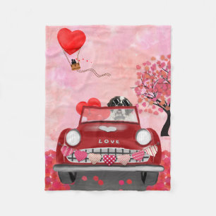 St. Bernhard Hund Auto mit Herzen Valentinstag Fleecedecke