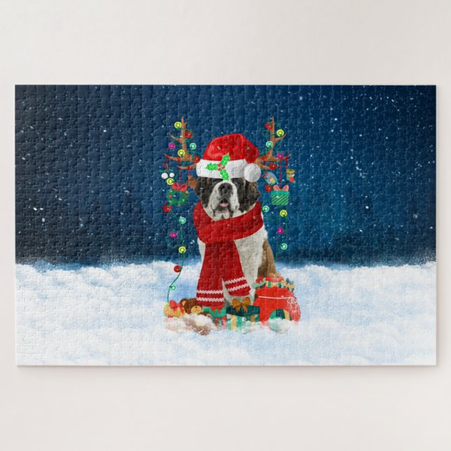 St.-Bernhard-Hund mit Weihnachtsgeschenken (Horizontal)