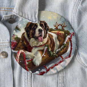 St. Bernhard Hund Weihnachten Festlich Button