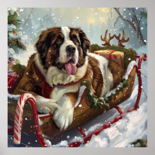 St. Bernhard Hund Weihnachten Festlich Poster