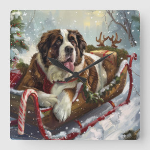 St. Bernhard Hund Weihnachten Festlich Quadratische Wanduhr
