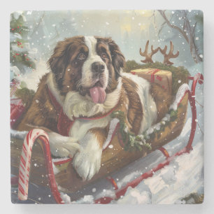 St. Bernhard Hund Weihnachten Festlich Steinuntersetzer