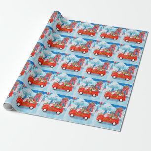 St. Bernhard Hund Weihnachtslieferwagen Schnee Geschenkpapier