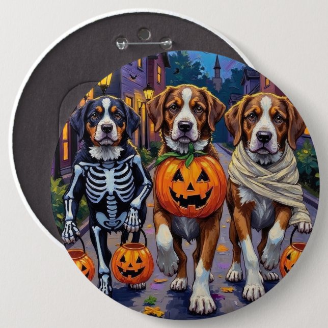 St.-Bernhard-Hunde in Halloween-Kostümen Button (Vorne & Hinten)
