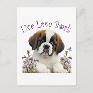 St. Bernhard Hundemama Blumenmuster Postkarte