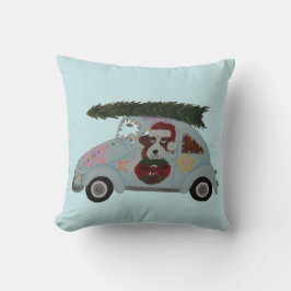 St. Bernhard in Hippie-Auto zu Weihnachten Kissen