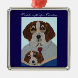 St. Bernhard liest dem Welpen die Weihnachtsgeschi Ornament Aus Metall