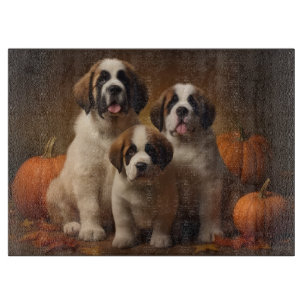 St. Bernhard Welpe Herbstfreude Kürbis Schneidebrett