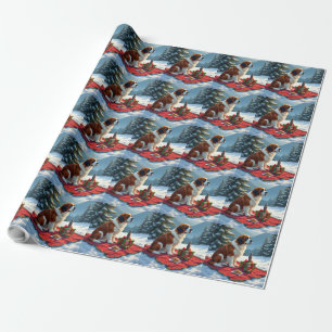 St. Bernhard Winter-Picknick Weihnachtsmalerei Geschenkpapier