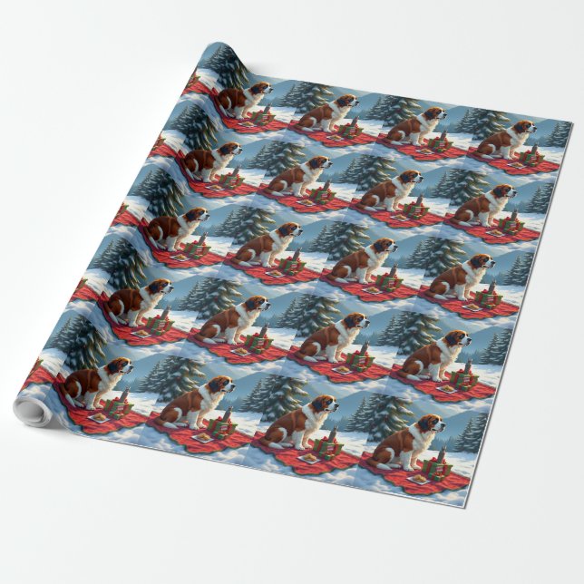 St. Bernhard Winter-Picknick Weihnachtsmalerei Geschenkpapier (Ungerollt)