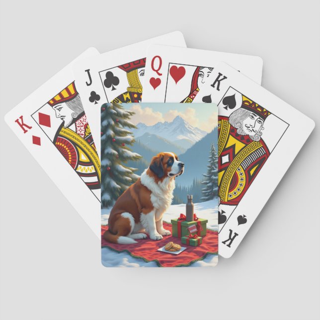 St. Bernhard Winter-Picknick Weihnachtsmalerei Spielkarten (Rückseite)