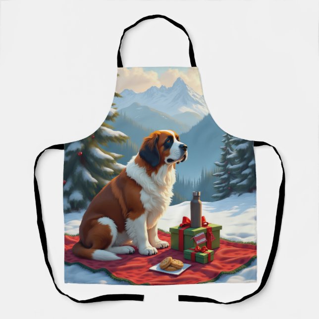 St. Bernhard Winterpicknick Weihnachtsmalerei Schürze (Vorderseite)