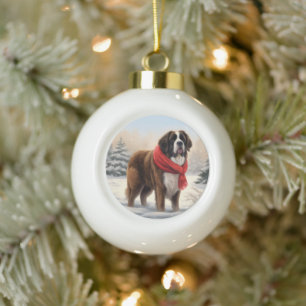 St. Bernhardshund im Schnee Weihnachten  Keramik Kugel-Ornament