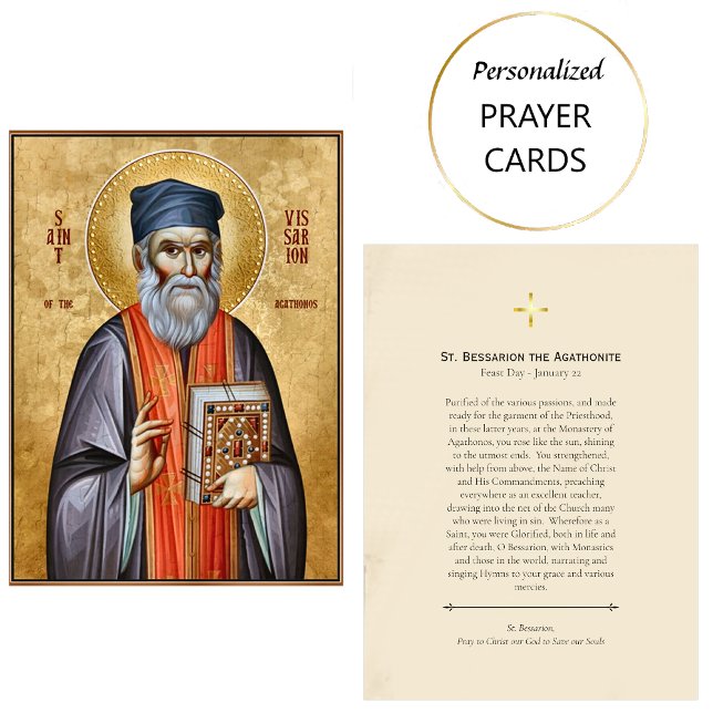 St. Bessarion the Agathonite Orthodox Prayer Card  Platzkarte (Von Creator hochgeladen)