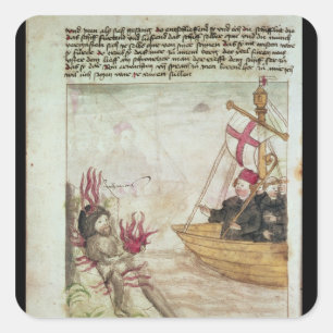St. Brendan in seinem Schiff Quadratischer Aufkleber
