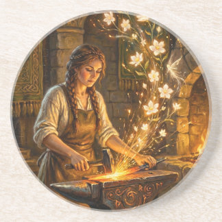 St Brigid Blacksmith Fairies Flowers Fantasy Art Getränkeuntersetzer