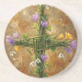 St Brigid Cross Green Rushes Crocus Imbolc Art Getränkeuntersetzer