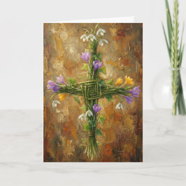St Brigid Cross Green Rushes Crocus Imbolc Art Karte