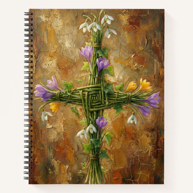 St Brigid Cross Green Rushes Crocus Imbolc Art Notizbuch (Vorderseite)